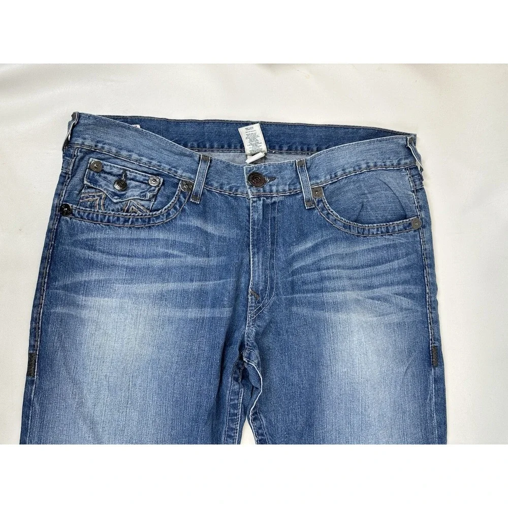True Religion Jeans Mens 40x30 Ricky Super T Flap Pockets Blue HEMMED